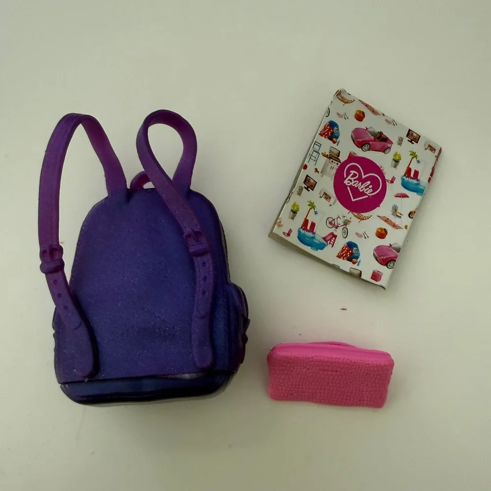 Barbie Purple Glitter Backpack Pink Clutch‎ Magazine Laptop Doll Accessory Lot